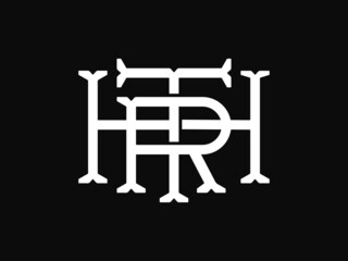 White vector monogram on a black background from the letters T H R
