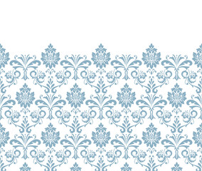 Wallpaper in the style of Baroque. Modern vector background. White and blue floral ornament. Graphic pattern for fabric, wallpaper, packaging. Ornate Damask flower ornament
