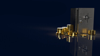 safe box and gold coins in dark background for  security content 3d rendering.