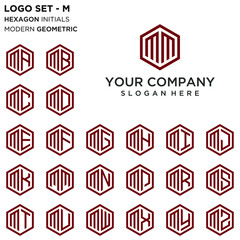Hexagon initial M and A-Z logo set vector