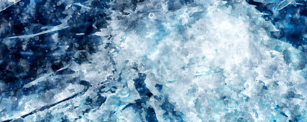 Abstract blue watercolor background. Ocean ice with dark patches of depth. For flyers, backgrounds, banners, posters, designs. Texture
