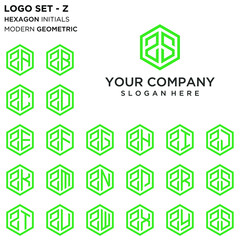 Hexagon initial Z and A-Z logo set vector