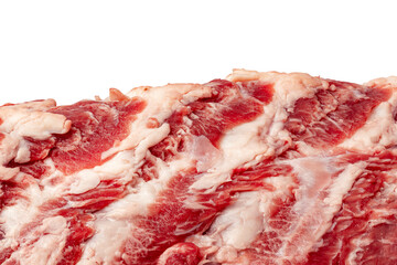 Fresh raw beef meat for steak close-up isolated on white background.