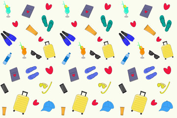 Summer holidays seamless pattern. Leisure and vacation items background, vector illustration