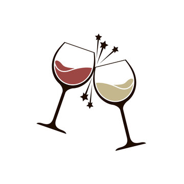 illustration of two glasses with red and white wine