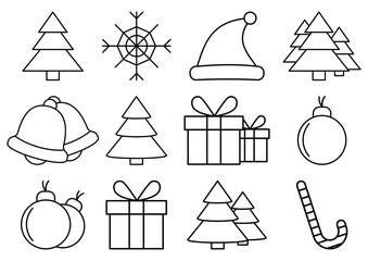 Christmas icons set. Holidays graphics. Set of winter related vector line icons. Premium linear symbols pack. Web symbols for websites and mobile app. Trendy design. Vector