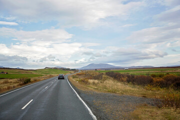 Scenic landscape view of Icelanding road and beatuiful areal view of the nature