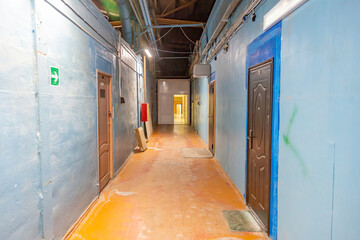 Long office corridor in modern industrial production area