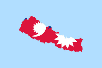 Map of Nepal on a blue background, Flag of Nepal on it.