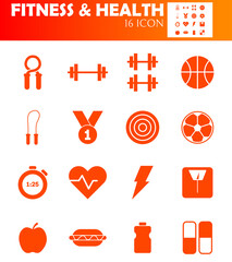Fitness and health flat vector icons