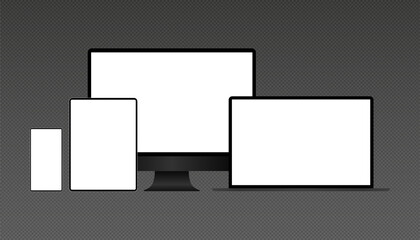 Obraz premium Realistic vector laptop, tablet computer, monitor and mobile phone template