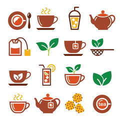 	
Black tea and ice tea vector icons set - brown color design set
 