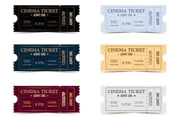 Set of cinema vintage vector tickets  - obrazy, fototapety, plakaty