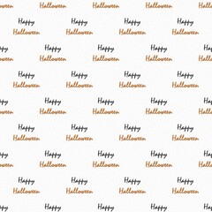 Vector "Happy Halloween" festive text seamless pattern on white texture background.