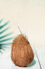 Piękny kokos, owoc orzech tropikalny na jasnym tle.