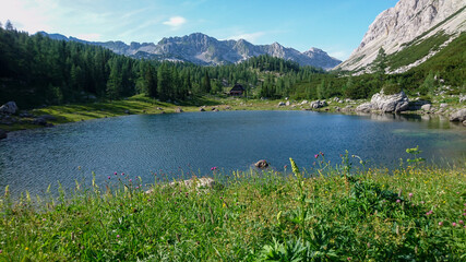 One of the lakes at Dolina Sedmerih jezer or seven lakes valley at Triglav National Park in...