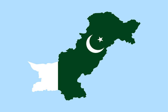 Map of Pakistan on a blue background, Flag of Pakistan on it.