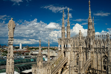 Panorama of Milan in Italy in summer from cathedral roof top