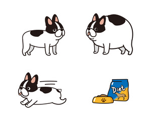 フレンチブルドッグダイエット　ベクターイラストレーションセット