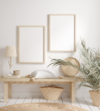 Mock up frame with minimal decor close up in home interior background, 3d render