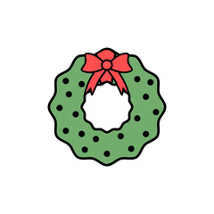 Cristmas green wreath vector line icon in flat modern design