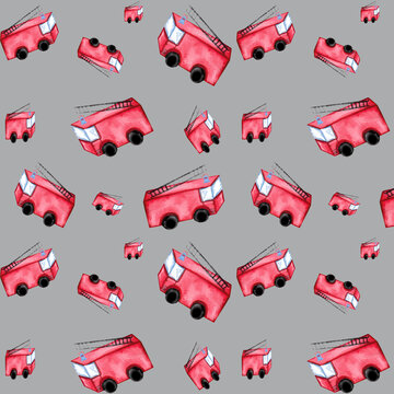 pattern with a fire truck for children's textiles, wallpaper, toys 