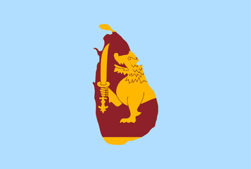 Map of Sri Lanka on a blue background, Flag of Sri Lanka on it.