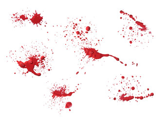 Vector set of red ink bloody volume splash, blots Grunge textured elements for design, background in the shape of blood - obrazy, fototapety, plakaty
