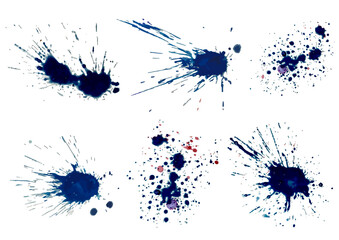 Vector set of blue ink volume splash, blots Grunge textured element for design, artistic background