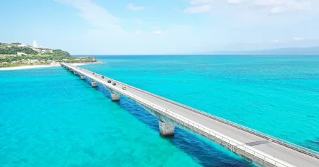 Printed kitchen splashbacks Turquoise Bridge on the sea of Okinawa, Japan