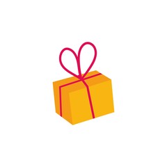Christmas gift in a yellow box with a red ribbon. In isolation. Holidays concept.