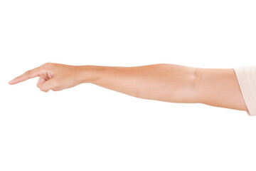 Fototapeta premium Male asian hand gestures isolated over the white background. Point Pose.