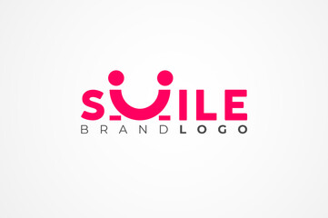 Smile Logo Text, happy face icon and smile text combination,flat design logo template, vector illustration