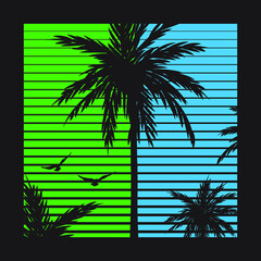 Paradise Palms Hawaii Silhouettes Sea Birds | Tshirt Vector Graphic for Apparel