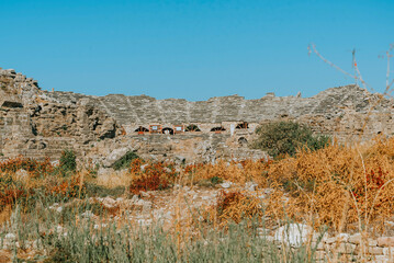 Ruins in the center of the ancient town in Side in Turkey
