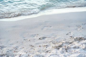Foot print on sand at beach.Thailand.