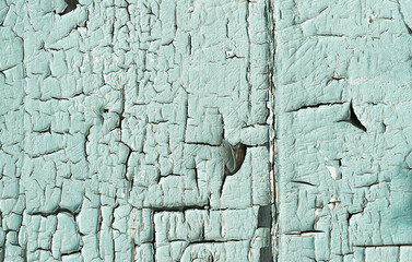 Blue Crack Background. Paint Wooden Structure. 