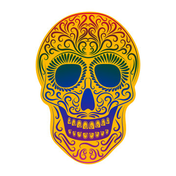 Silhouette of a skull with an ornate pattern. Holiday Day of the Dead. Dia de los Muertos. Mexico. Template. The isolated image on a white background. Vector