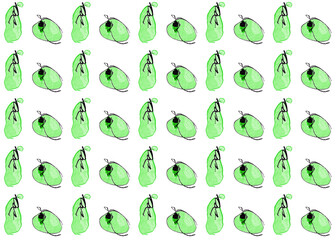 Seamless pattern with funny fruits - green apple and a pear on white.  Pop art, naive art, children's drawing style. Design for fabric, backgrounds, wallpapers, covers and packaging, wrapping paper.
