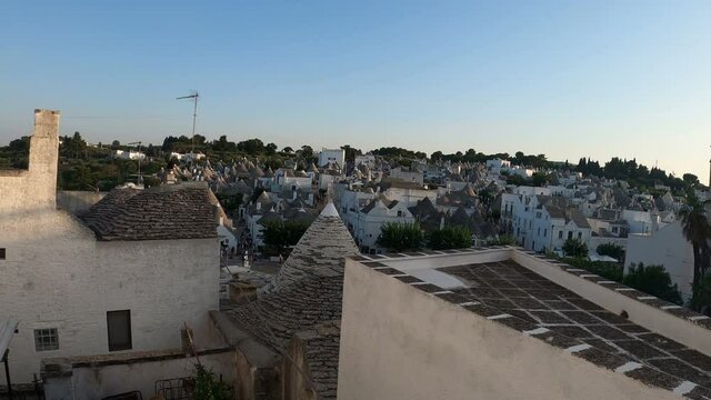 panoramic view of typical trulli in Alberobello, puglia, italy, august 2020