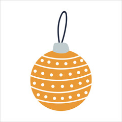 Single design element christmas ball. Flat style hand drawn illustration for sticker, pattern, planner design, logo, clothes design and other autumn design. Hygge winter illustration.