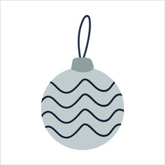 Single design element christmas ball. Flat style hand drawn illustration for sticker, pattern, planner design, logo, clothes design and other autumn design. Hygge winter illustration.