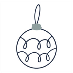 Single design element christmas ball. Flat style hand drawn illustration for sticker, pattern, planner design, logo, clothes design and other autumn design. Hygge winter illustration.