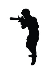 Soldier with his weapon silhouette vector on white background