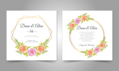 Naklejka na ściany i meble Watercolor floral rose invitation card template