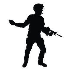 Soldier with his weapon silhouette vector on white background