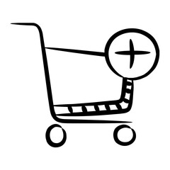 
Linear design of add to cart, shopping trolley with plus sign 
