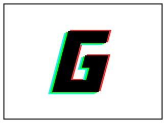 G letter logo, vector desing font .Dynamic, split-color, shadow of  number red, green, blue in black frame on white background. Eps10 illustration