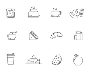 Set of breakfast food icon in simple linear style isolated on white background 