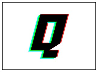 Q letter logo, vector desing font .Dynamic, split-color, shadow of  number red, green, blue in black frame on white background. Eps10 illustration